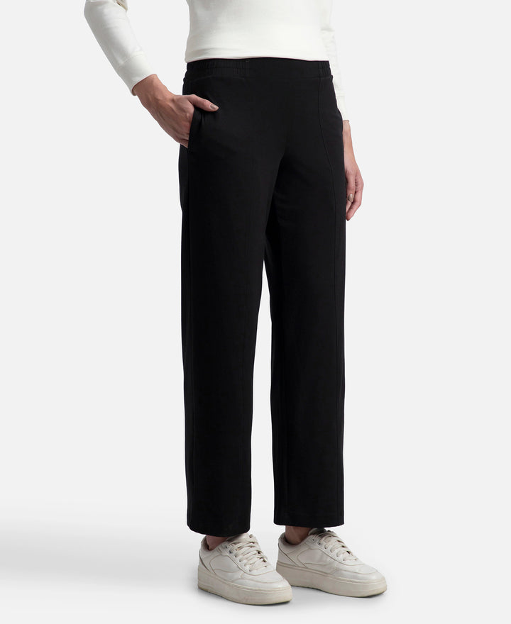 Super Combed Cotton Rich Relaxed Fit Wide Leg Pants with Side Pockets - Black