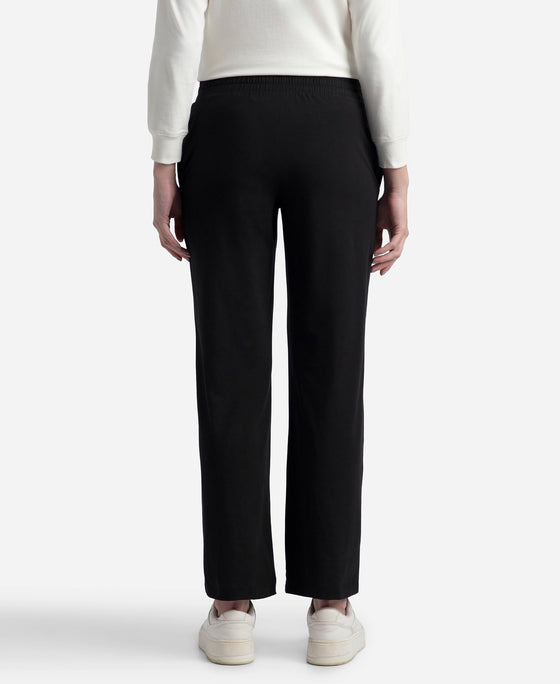Super Combed Cotton Rich Relaxed Fit Wide Leg Pants with Side Pockets - Black