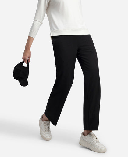 Super Combed Cotton Rich Relaxed Fit Wide Leg Pants with Side Pockets - Black