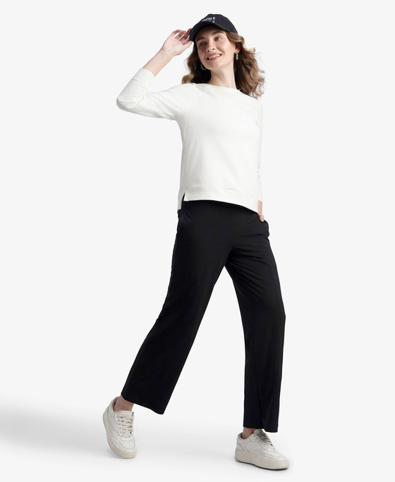 Super Combed Cotton Rich Relaxed Fit Wide Leg Pants with Side Pockets - Black