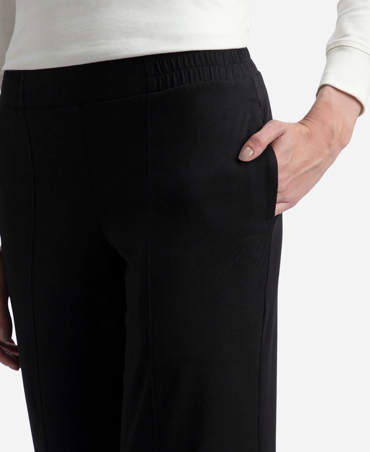 Super Combed Cotton Rich Relaxed Fit Wide Leg Pants with Side Pockets - Black