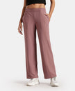 Super Combed Cotton Rich Relaxed Fit Wide Leg Pants with Side Pockets - Burnt Rose