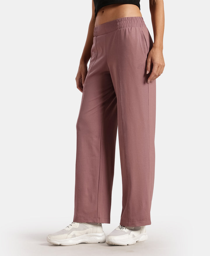 Super Combed Cotton Rich Relaxed Fit Wide Leg Pants with Side Pockets - Burnt Rose