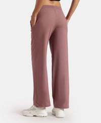 Super Combed Cotton Rich Relaxed Fit Wide Leg Pants with Side Pockets - Burnt Rose