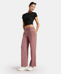 Super Combed Cotton Rich Relaxed Fit Wide Leg Pants with Side Pockets - Burnt Rose