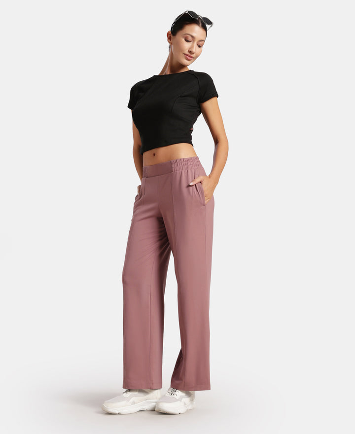 Super Combed Cotton Rich Relaxed Fit Wide Leg Pants with Side Pockets - Burnt Rose