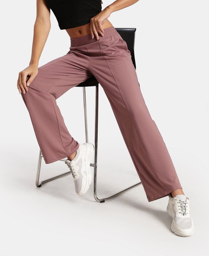 Super Combed Cotton Rich Relaxed Fit Wide Leg Pants with Side Pockets - Burnt Rose