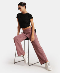 Super Combed Cotton Rich Relaxed Fit Wide Leg Pants with Side Pockets - Burnt Rose