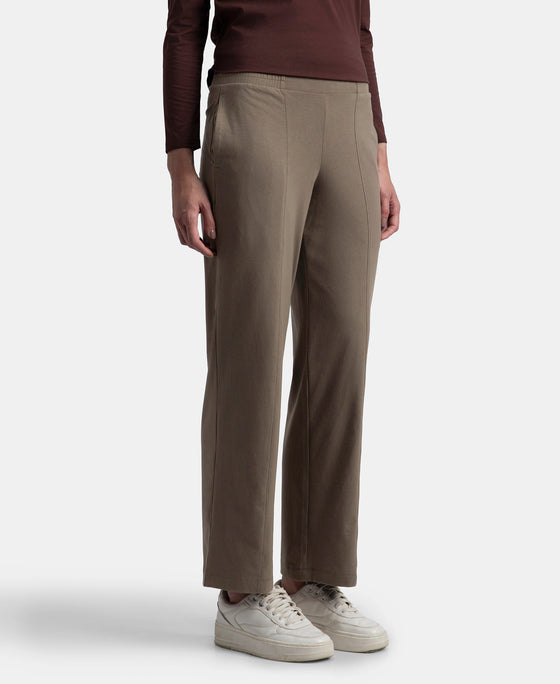 Super Combed Cotton Rich Relaxed Fit Wide Leg Pants with Side Pockets - Dark Khaki