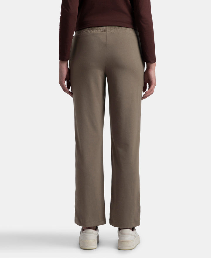 Super Combed Cotton Rich Relaxed Fit Wide Leg Pants with Side Pockets - Dark Khaki
