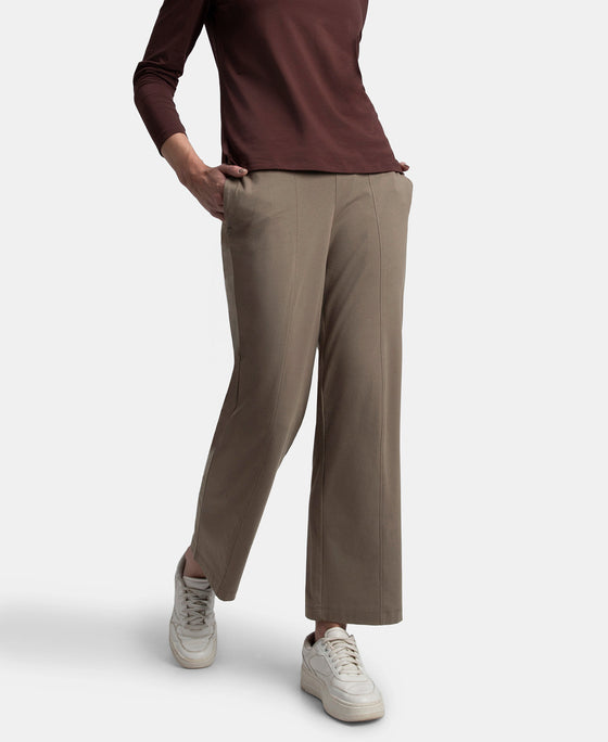 Super Combed Cotton Rich Relaxed Fit Wide Leg Pants with Side Pockets - Dark Khaki