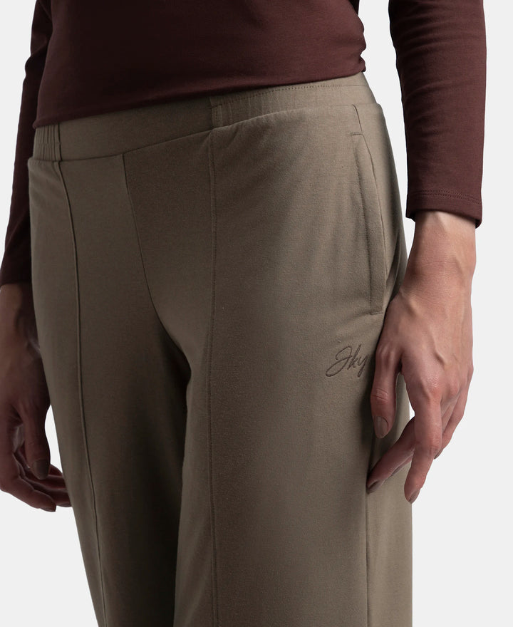 Super Combed Cotton Rich Relaxed Fit Wide Leg Pants with Side Pockets - Dark Khaki