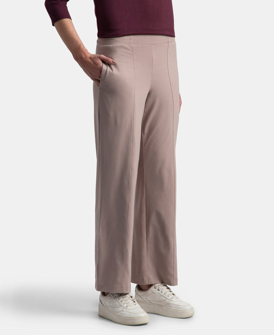 Super Combed Cotton Rich Relaxed Fit Wide Leg Pants with Side Pockets - Mocha