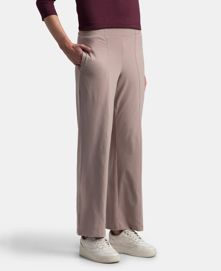 Super Combed Cotton Rich Relaxed Fit Wide Leg Pants with Side Pockets - Mocha