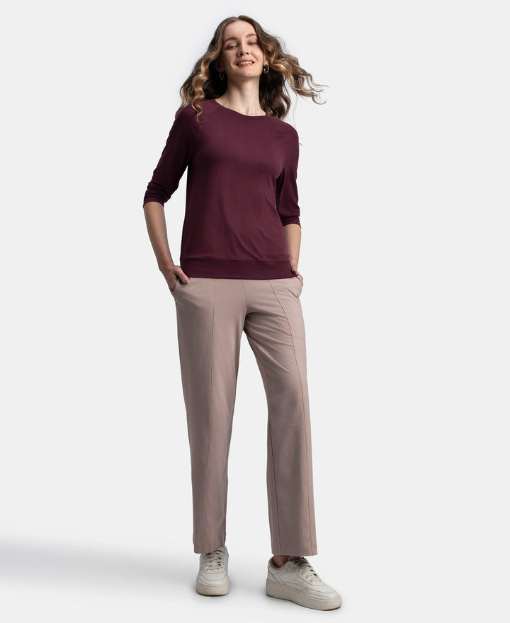 Super Combed Cotton Rich Relaxed Fit Wide Leg Pants with Side Pockets - Mocha