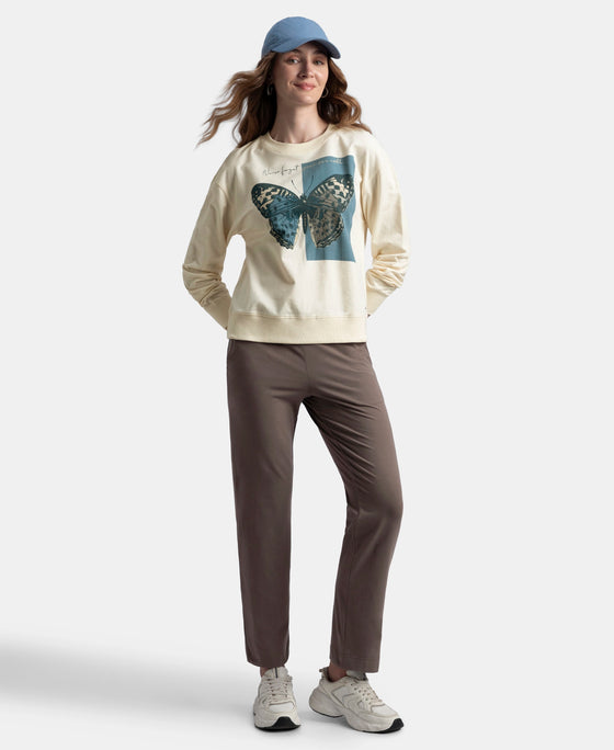 Super Combed Cotton French Terry Fabric Printed Sweatshirt - Antique White