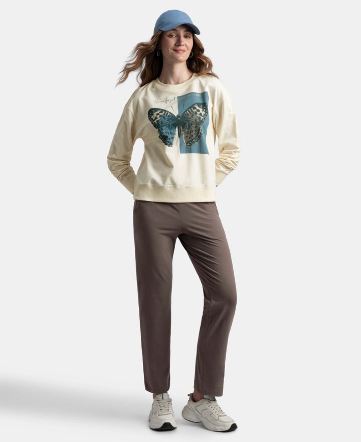 Super Combed Cotton French Terry Fabric Printed Sweatshirt - Antique White