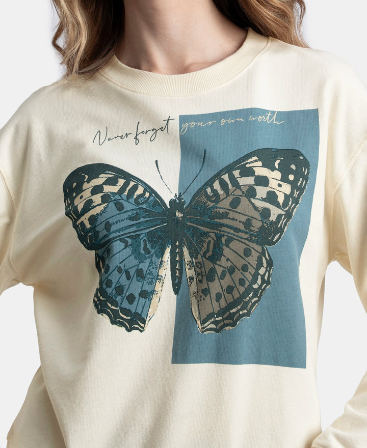 Super Combed Cotton French Terry Fabric Printed Sweatshirt - Antique White