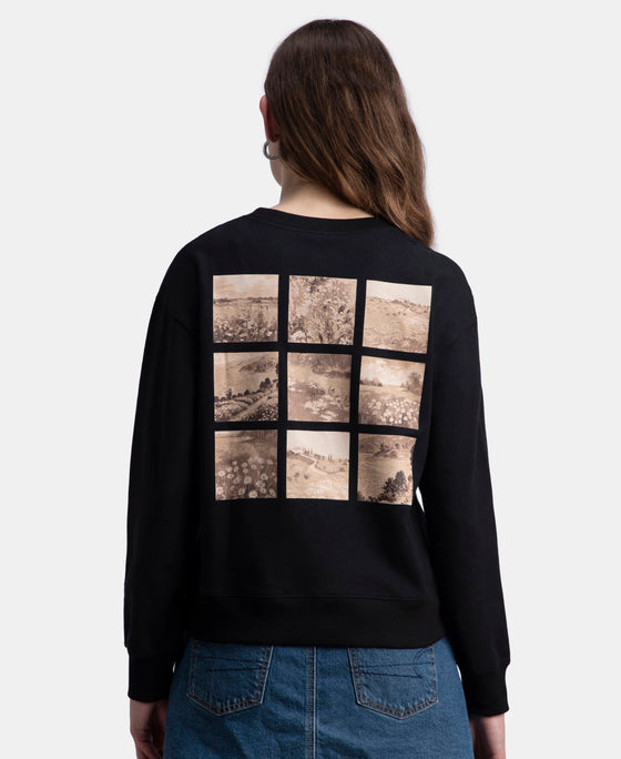Super Combed Cotton French Terry Fabric Printed Sweatshirt - Black