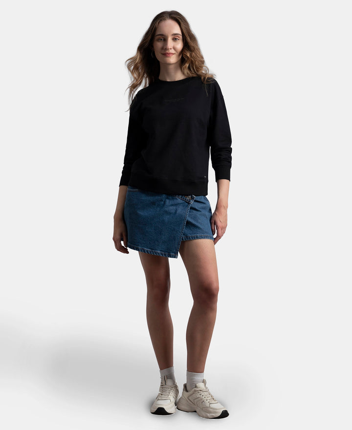 Super Combed Cotton French Terry Fabric Printed Sweatshirt - Black