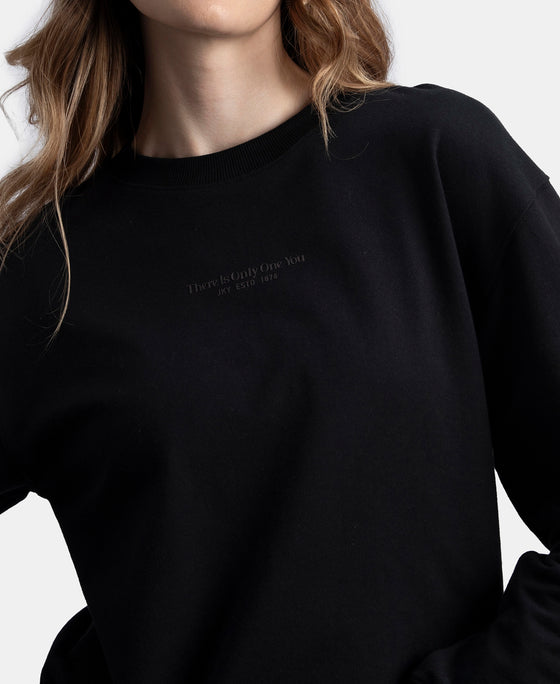 Super Combed Cotton French Terry Fabric Printed Sweatshirt - Black