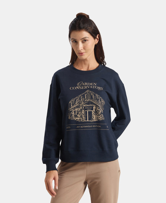 Super Combed Cotton French Terry Fabric Printed Sweatshirt  - Dark Sapphire A191