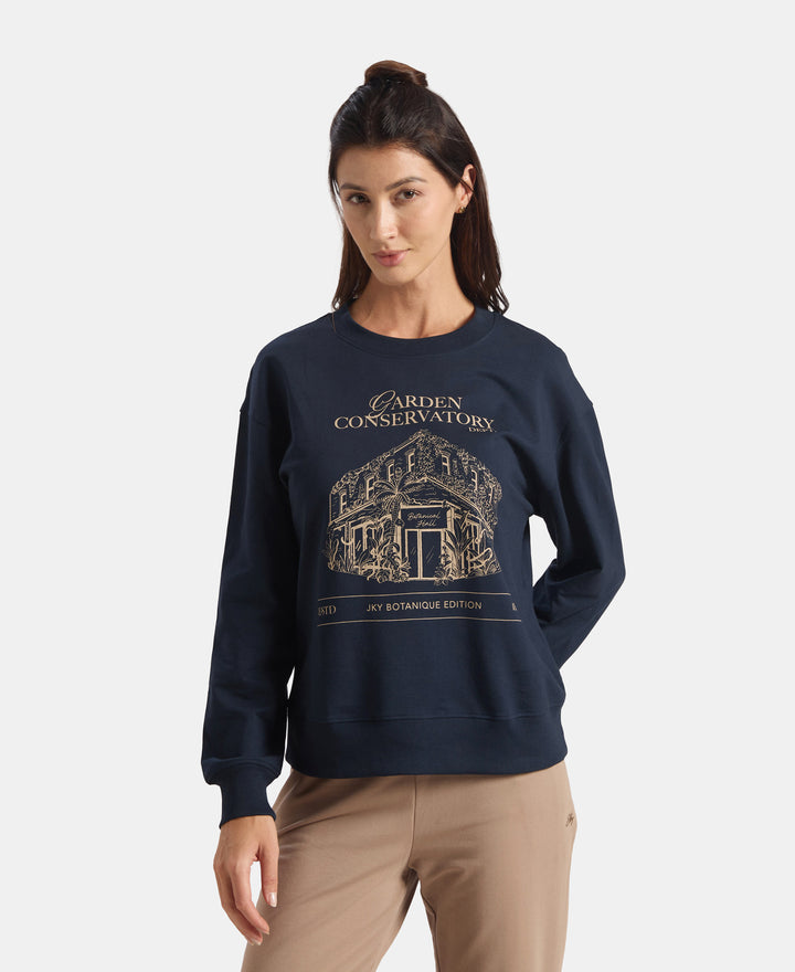 Super Combed Cotton French Terry Fabric Printed Sweatshirt  - Dark Sapphire A191
