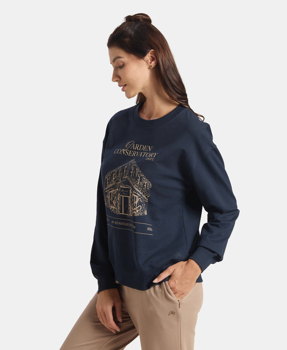 Super Combed Cotton French Terry Fabric Printed Sweatshirt  - Dark Sapphire A191