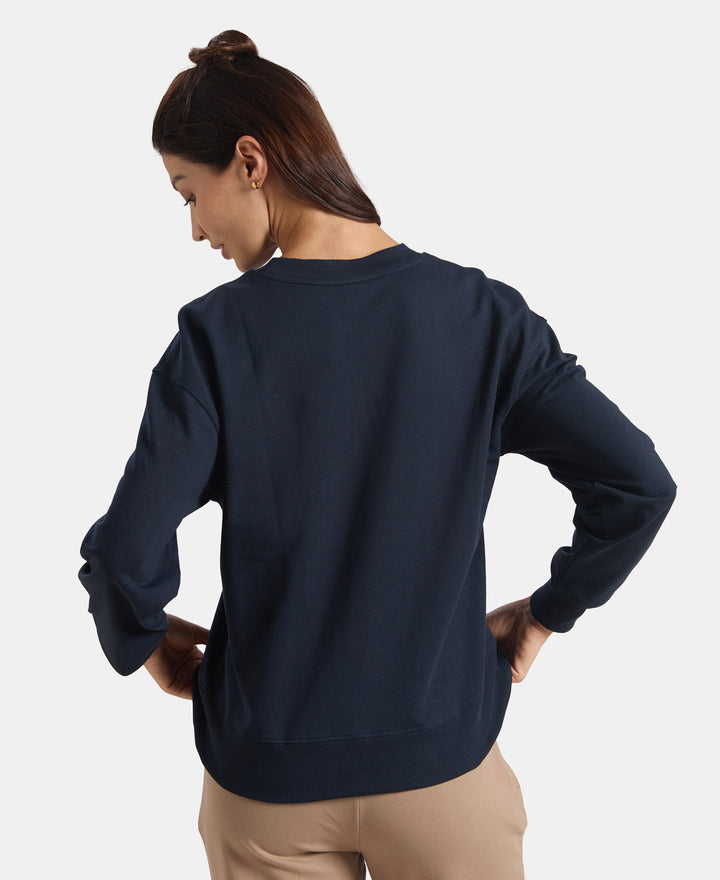 Super Combed Cotton French Terry Fabric Printed Sweatshirt  - Dark Sapphire A191