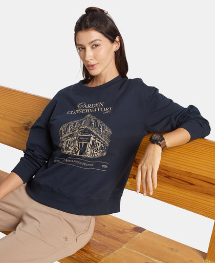 Super Combed Cotton French Terry Fabric Printed Sweatshirt - Dark Sapphire