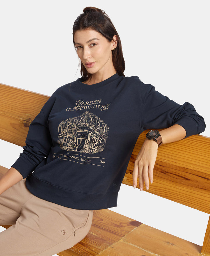 Super Combed Cotton French Terry Fabric Printed Sweatshirt  - Dark Sapphire A191
