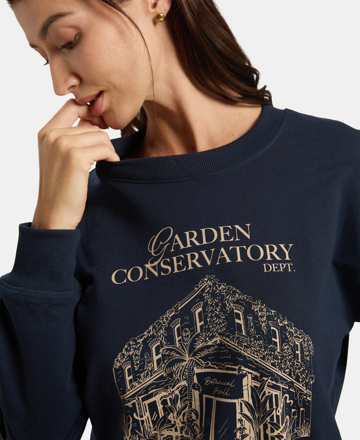 Super Combed Cotton French Terry Fabric Printed Sweatshirt  - Dark Sapphire A191