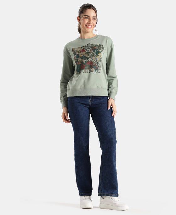 Super Combed Cotton French Terry Fabric Printed Sweatshirt - Iceberg Green