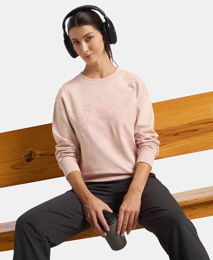 Super Combed Cotton French Terry Fabric Printed Sweatshirt - Sepia Rose