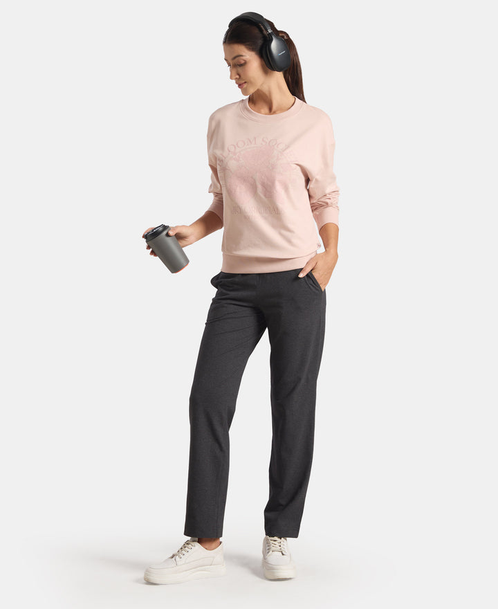 Super Combed Cotton French Terry Fabric Printed Sweatshirt - Sepia Rose