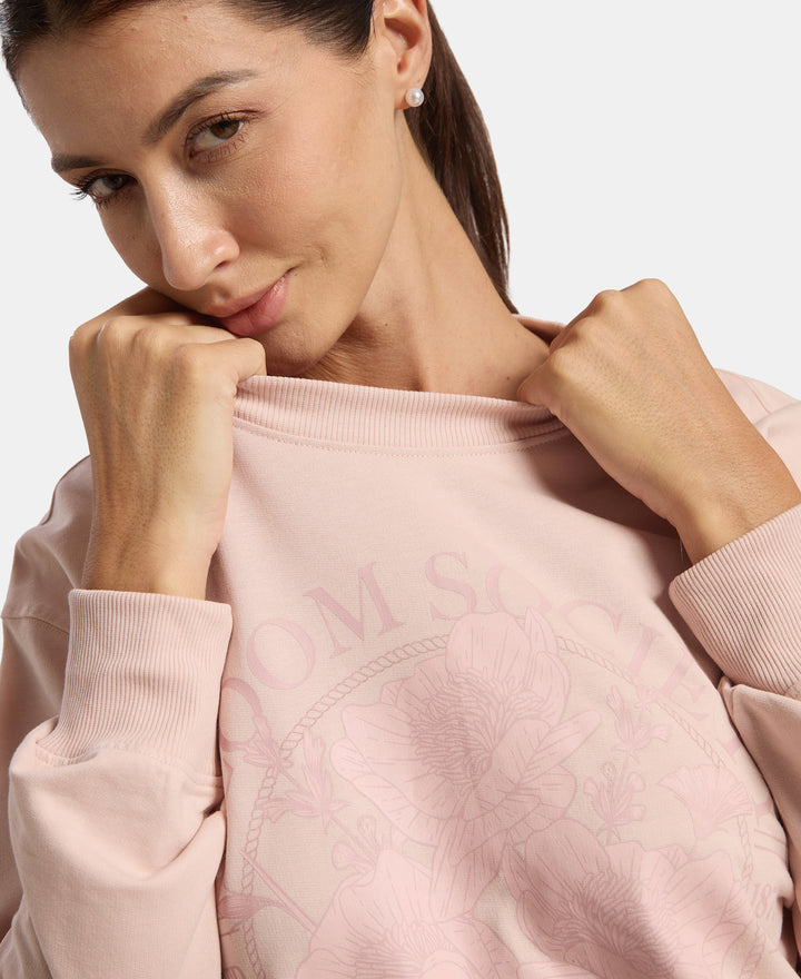Super Combed Cotton French Terry Fabric Printed Sweatshirt - Sepia Rose