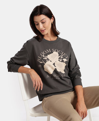 Super Combed Cotton French Terry Fabric Printed Sweatshirt - Volcanic Ash