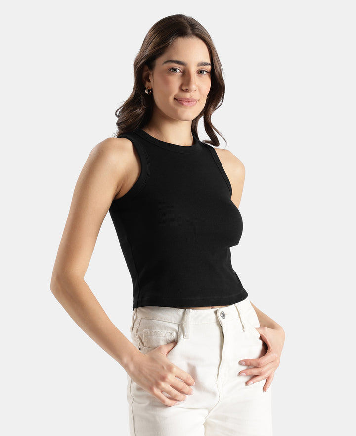 100% Super Combed Cotton Stretch Slim Fit Racerback Styled Tank Top - Black