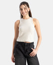 100% Super Combed Cotton Stretch Slim Fit Racerback Styled Tank Top - Cream Melange