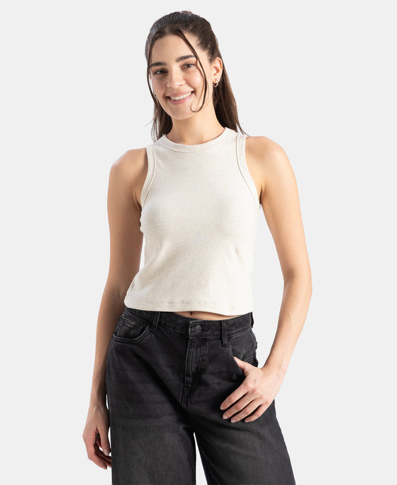 100% Super Combed Cotton Stretch Slim Fit Racerback Styled Tank Top - Cream Melange
