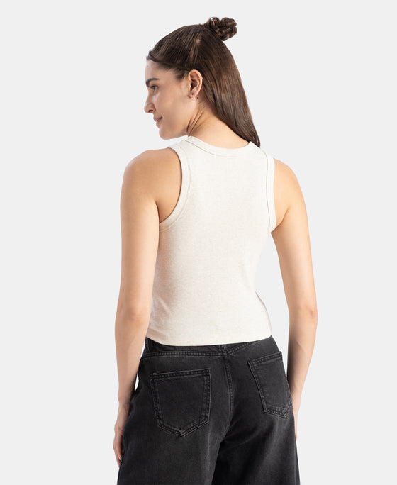 100% Super Combed Cotton Stretch Slim Fit Racerback Styled Tank Top - Cream Melange