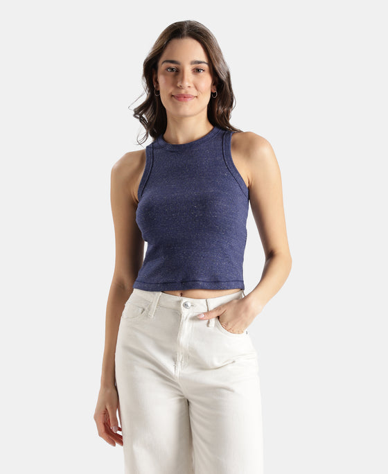 100% Super Combed Cotton Stretch Slim Fit Racerback Styled Tank Top - Imperial Blue Snow Melange