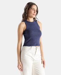 100% Super Combed Cotton Stretch Slim Fit Racerback Styled Tank Top - Imperial Blue Snow Melange