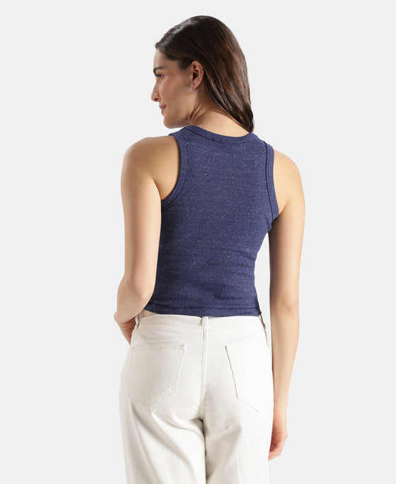 100% Super Combed Cotton Stretch Slim Fit Racerback Styled Tank Top - Imperial Blue Snow Melange