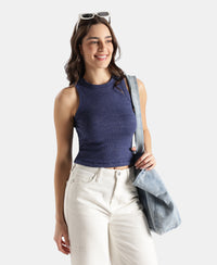100% Super Combed Cotton Stretch Slim Fit Racerback Styled Tank Top - Imperial Blue Snow Melange
