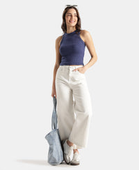 100% Super Combed Cotton Stretch Slim Fit Racerback Styled Tank Top - Imperial Blue Snow Melange