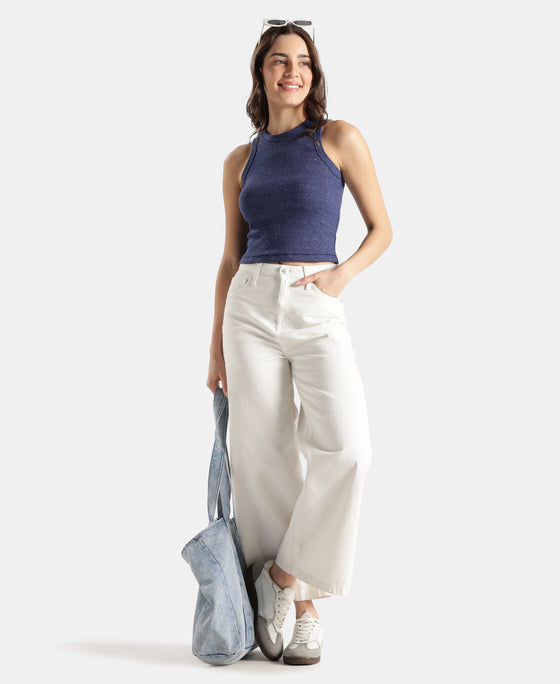 100% Super Combed Cotton Stretch Slim Fit Racerback Styled Tank Top - Imperial Blue Snow Melange