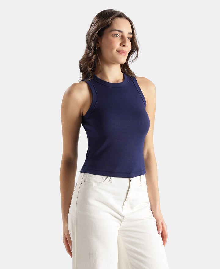 100% Super Combed Cotton Stretch Slim Fit Racerback Styled Tank Top - Imperial Blue
