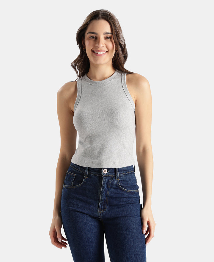 100% Super Combed Cotton Stretch Slim Fit Racerback Styled Tank Top - Light Grey Melange