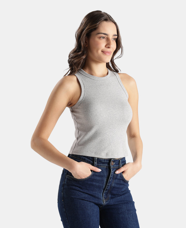 100% Super Combed Cotton Stretch Slim Fit Racerback Styled Tank Top - Light Grey Melange